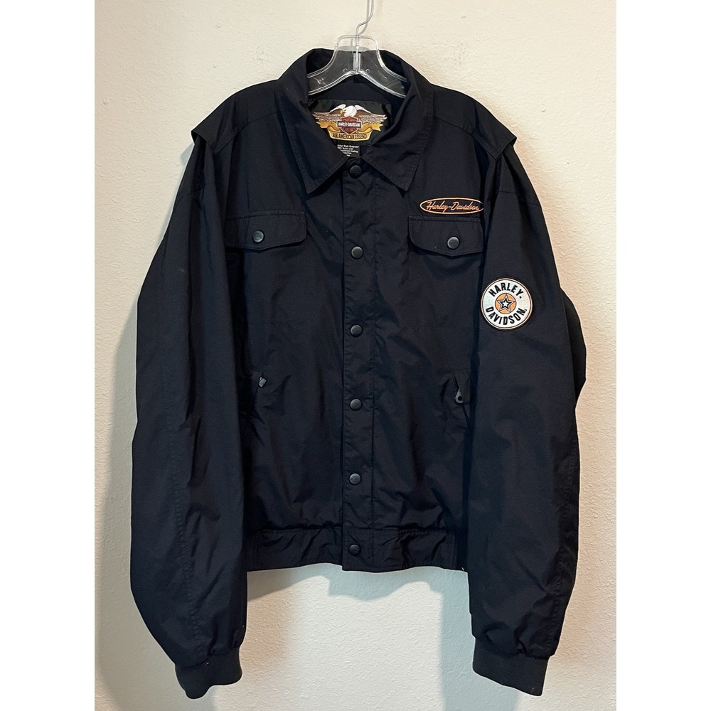 Harley-Davidson Men's Jacket Size XL Black Patches Nylon Missing Zipper Pulls